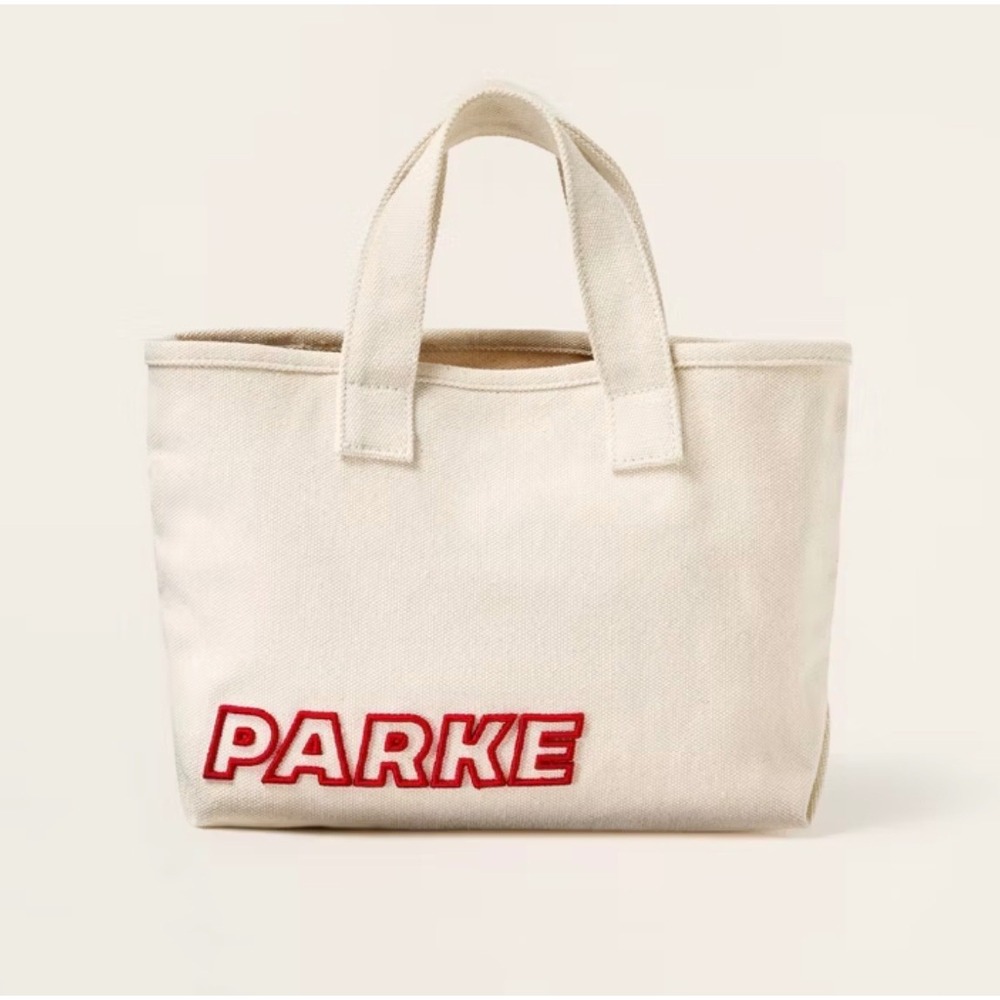 Parke Mini Canvas Tote Bag Cream Red Embroidered Logo NWT natural cotton